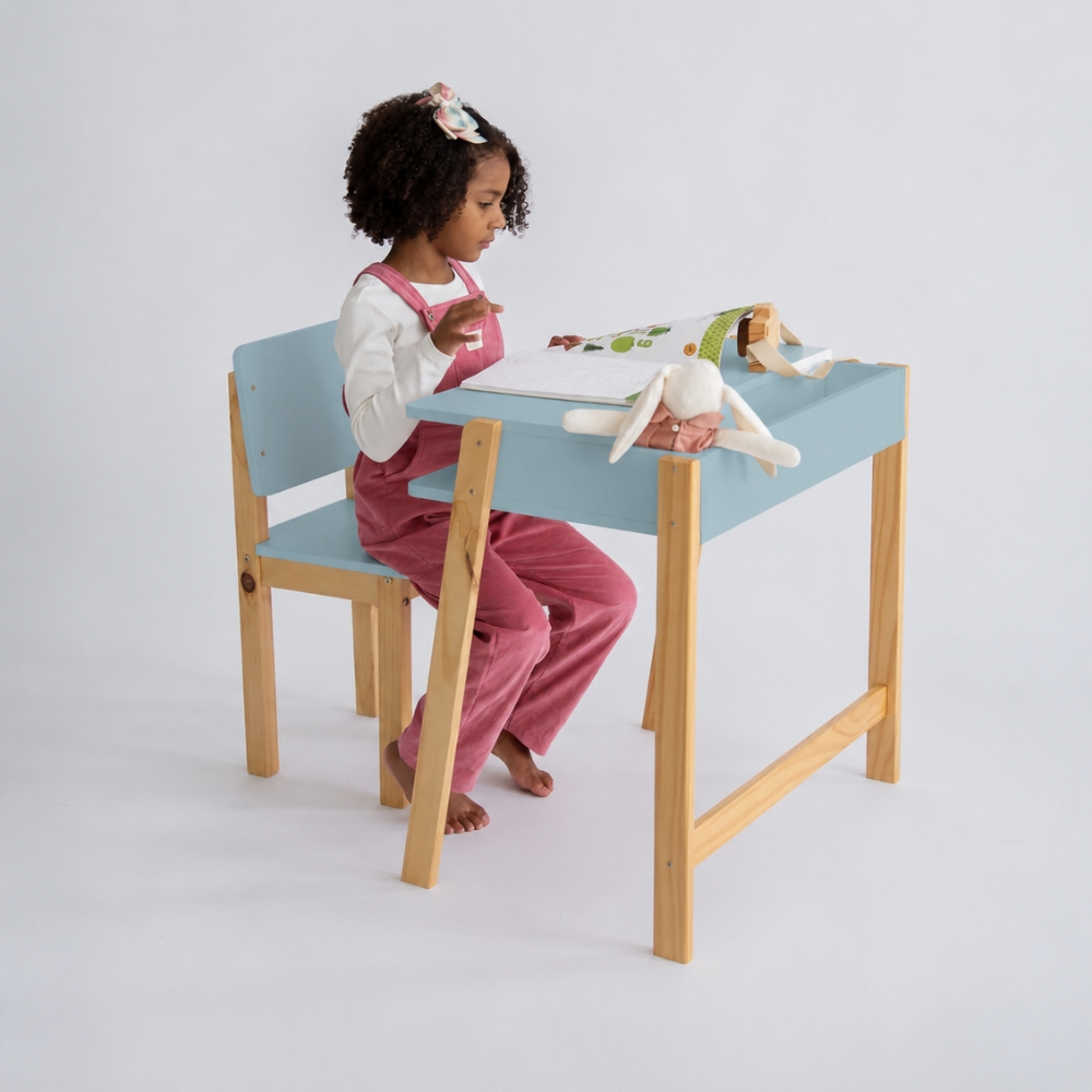 Conjunto Escrivaninha e Cadeira Montessoriana Juvenil Azul