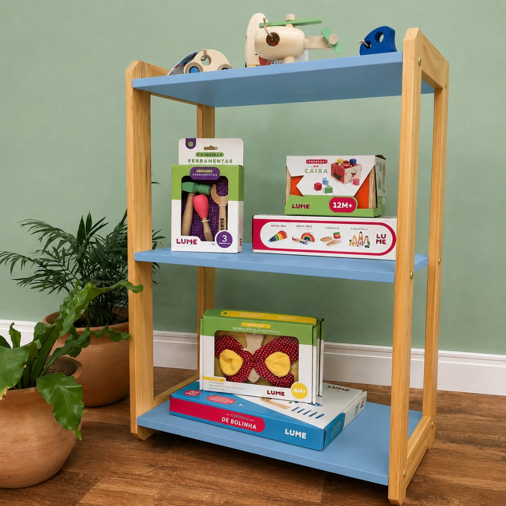 Estante Montessori para Brinquedos Azul