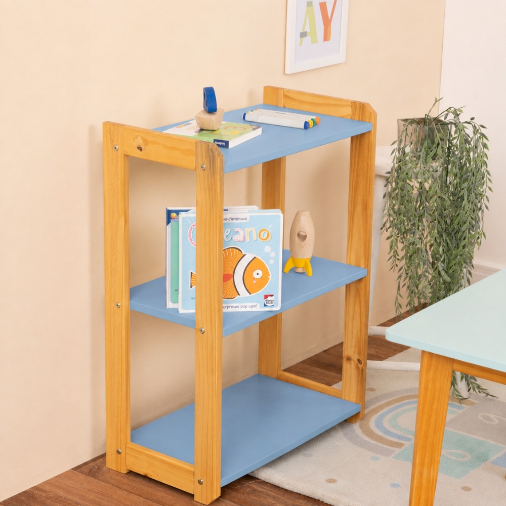 Estante Montessori para Brinquedos Azul