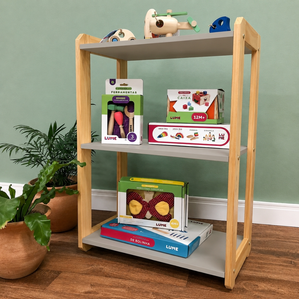 Estante Montessori para Brinquedos Cinza Greige