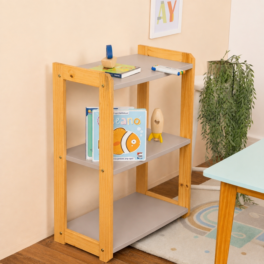 Estante Montessori para Brinquedos Cinza Greige
