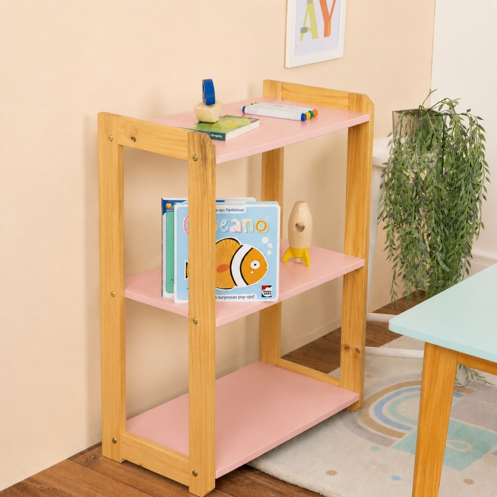 Estante Montessori para Brinquedos Rosa