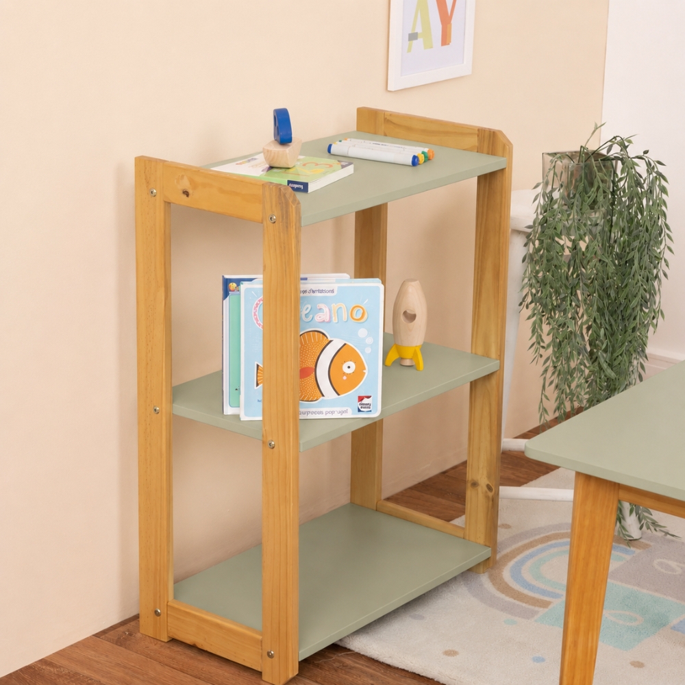 Estante Montessori para Brinquedos Verde Oliva