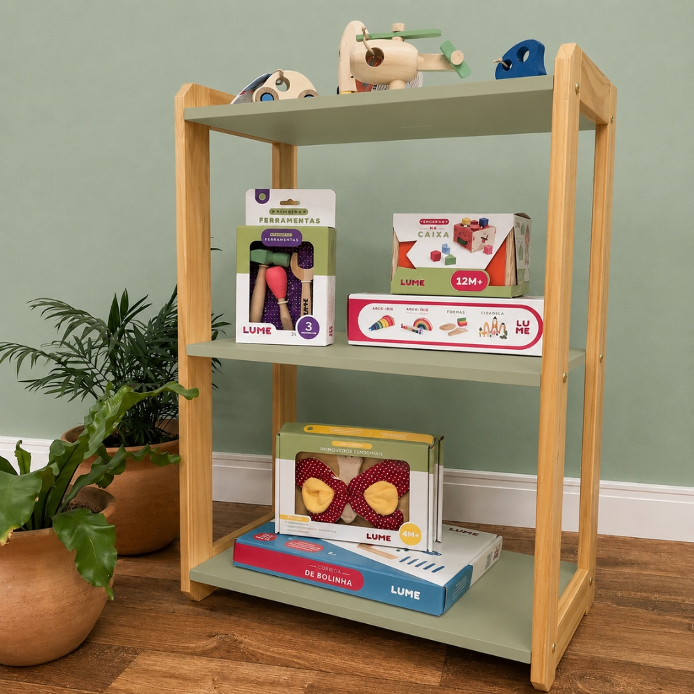 Estante Montessori para Brinquedos Verde Oliva