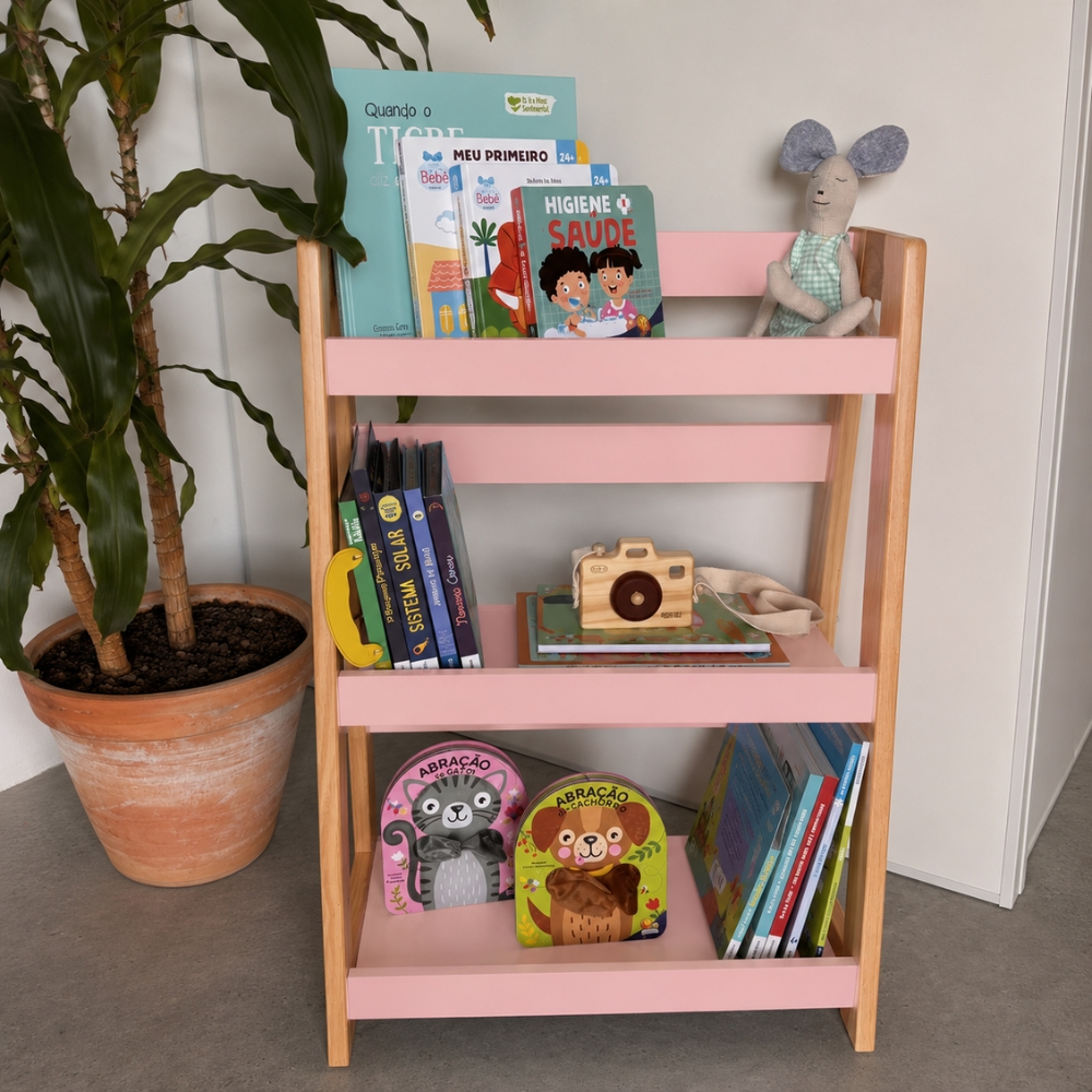 Estante Porta Livros de Chão Rosa Blush
