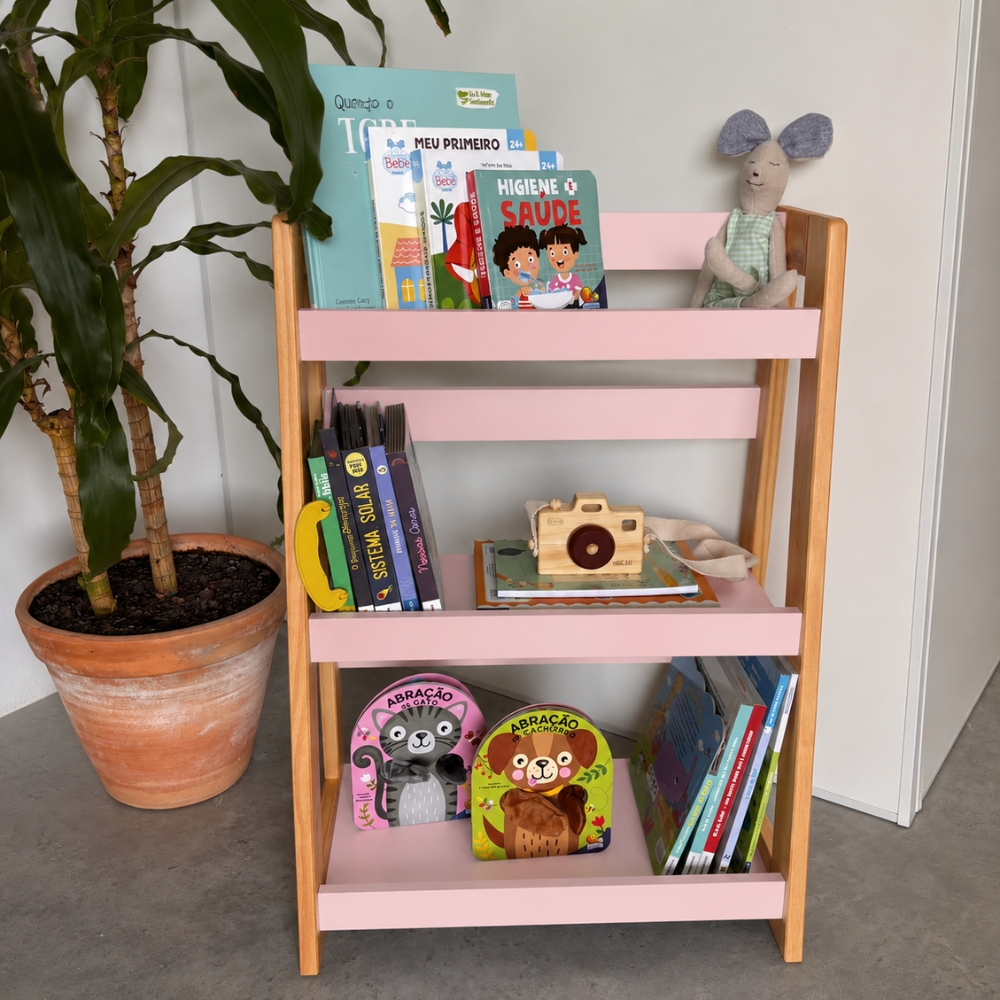 Estante Porta Livros de Chão Rosa Blush