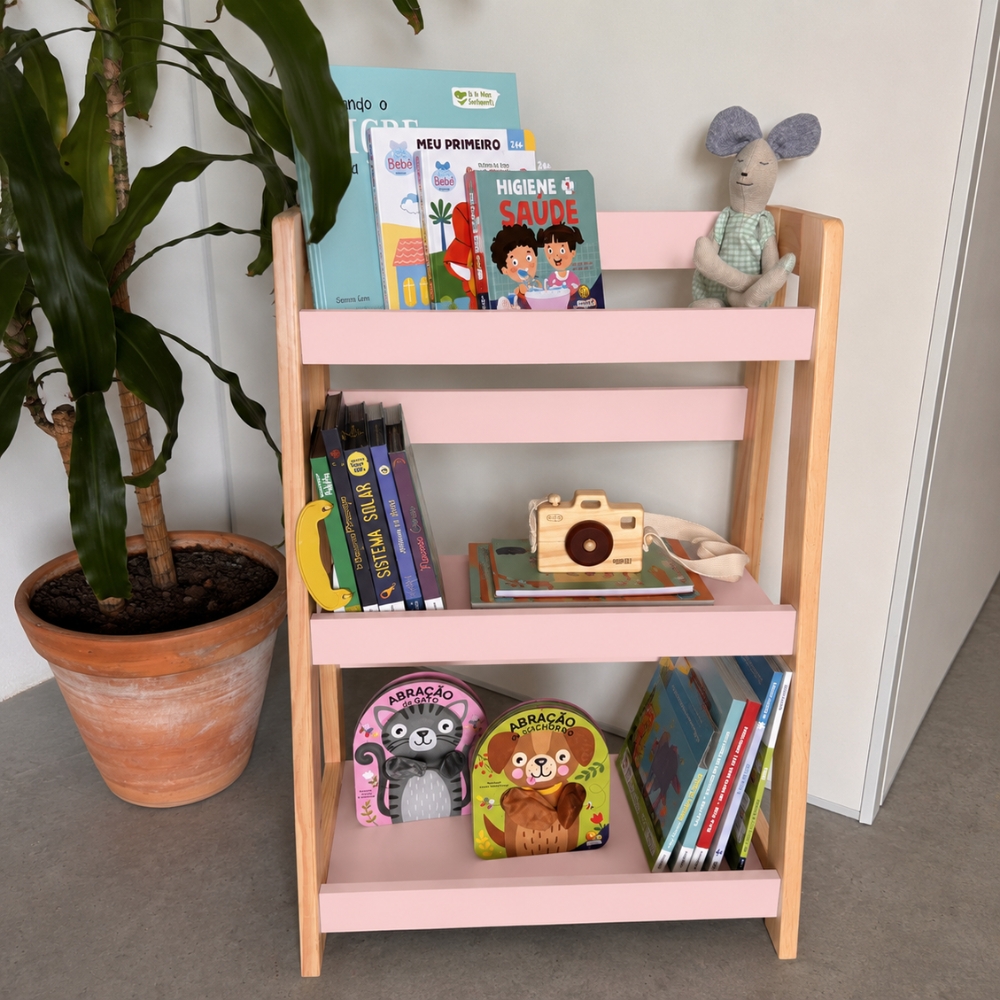 Estante Porta Livros de Chão Rosa