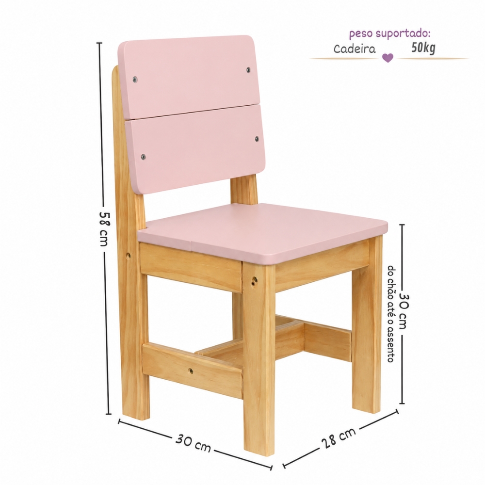 Dimensões Cadeira Infantil Rosa Blush Theo