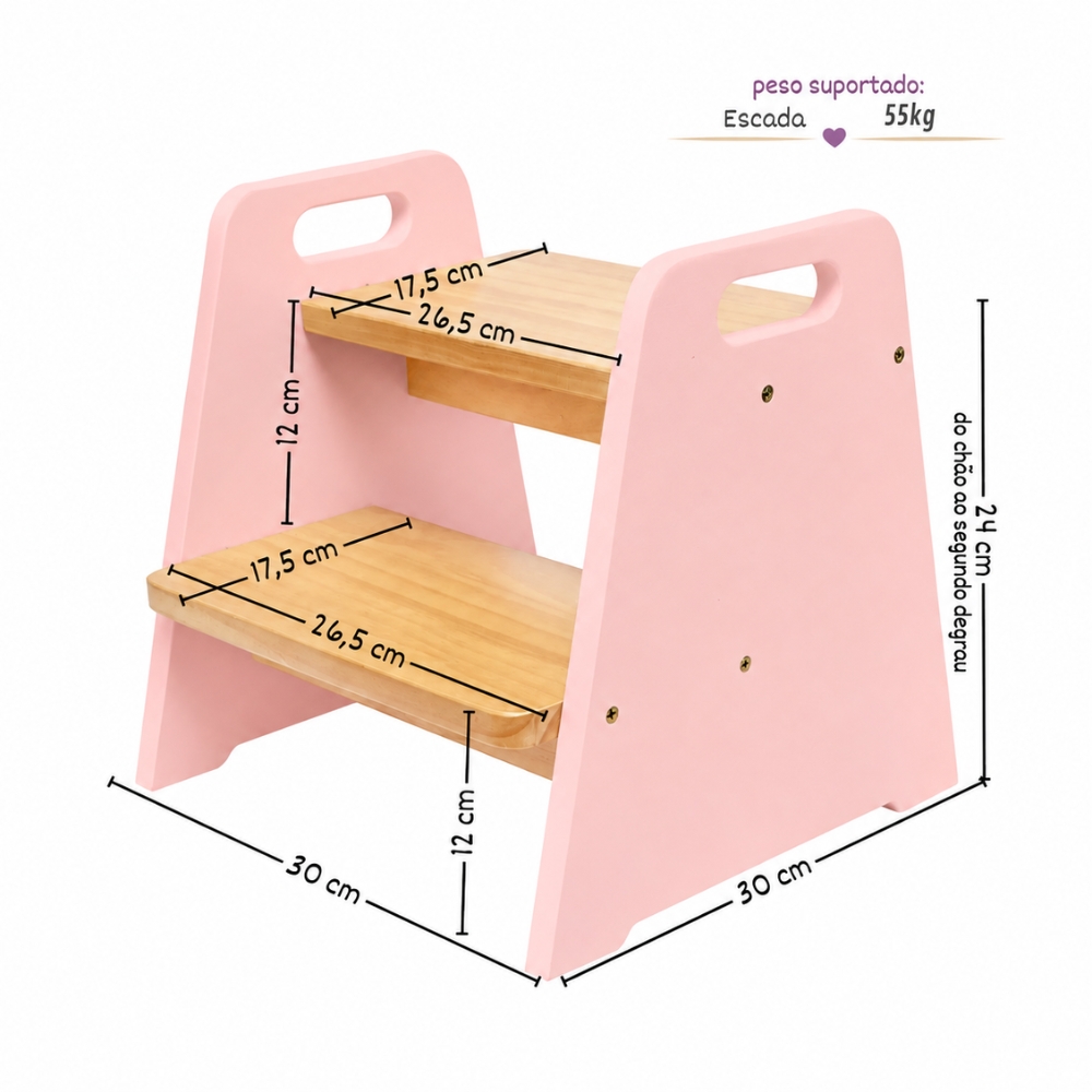 Dimensões Escadinha Infantil Montessori Rosa Blush