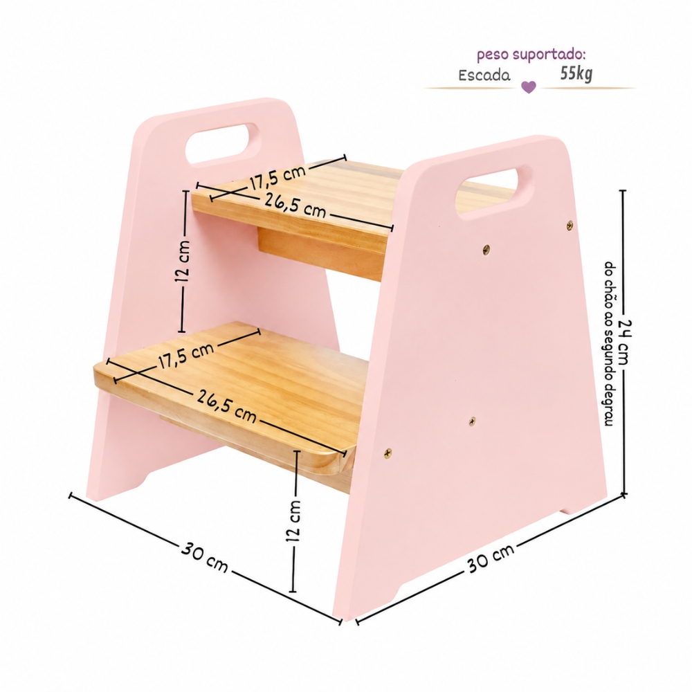 Dimensões Escadinha Infantil Montessori Rosa