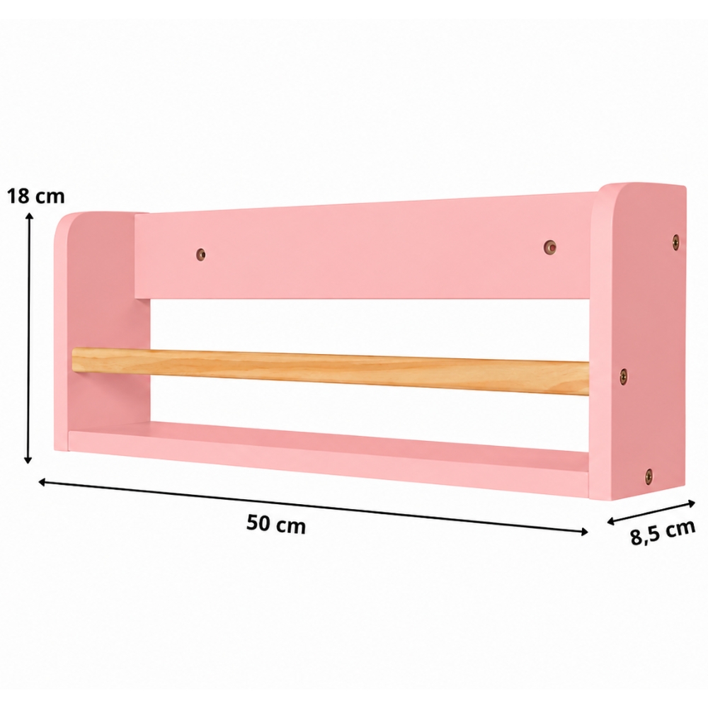 Prateleira de Livros 50cm Rosa Blush Theo