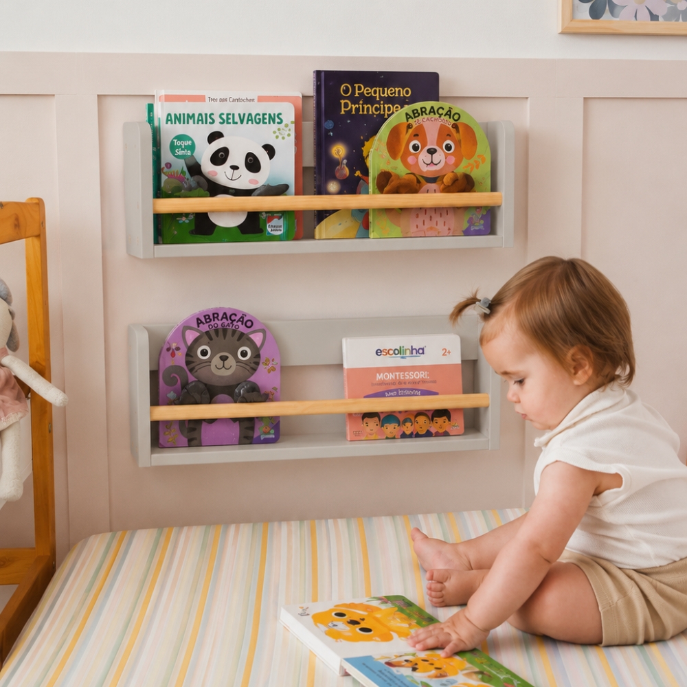 Prateleira de Livros 50cm Cinza Greige Theo