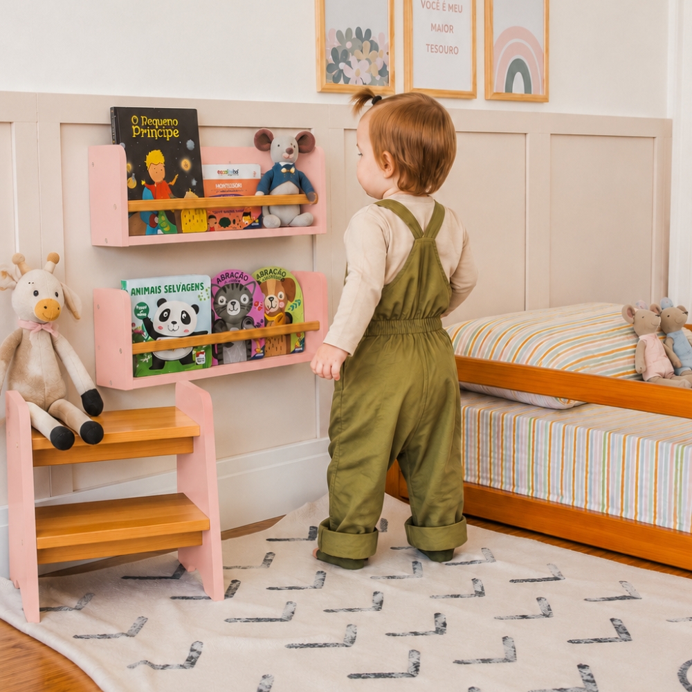 Prateleira de Livros 50cm Rosa Blush Theo
