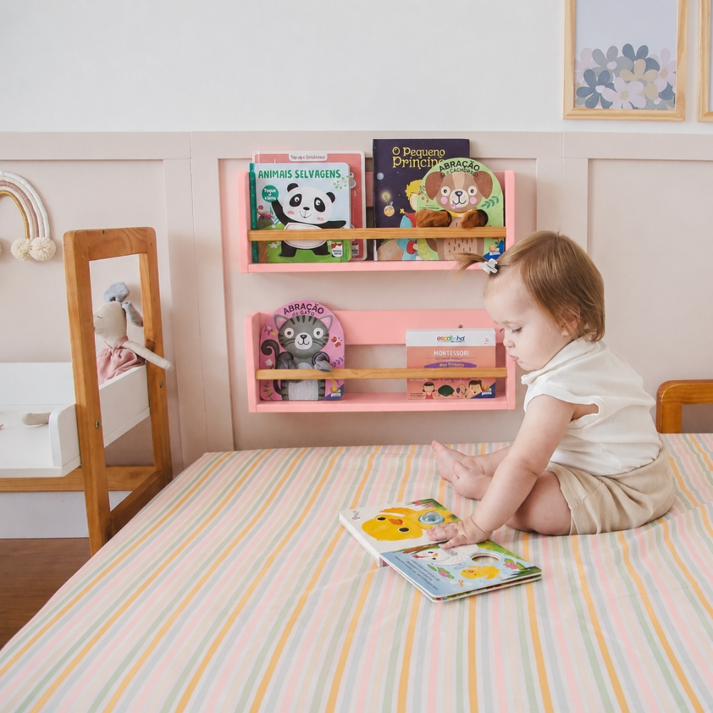 Prateleira de Livros 50cm Rosa Blush Theo