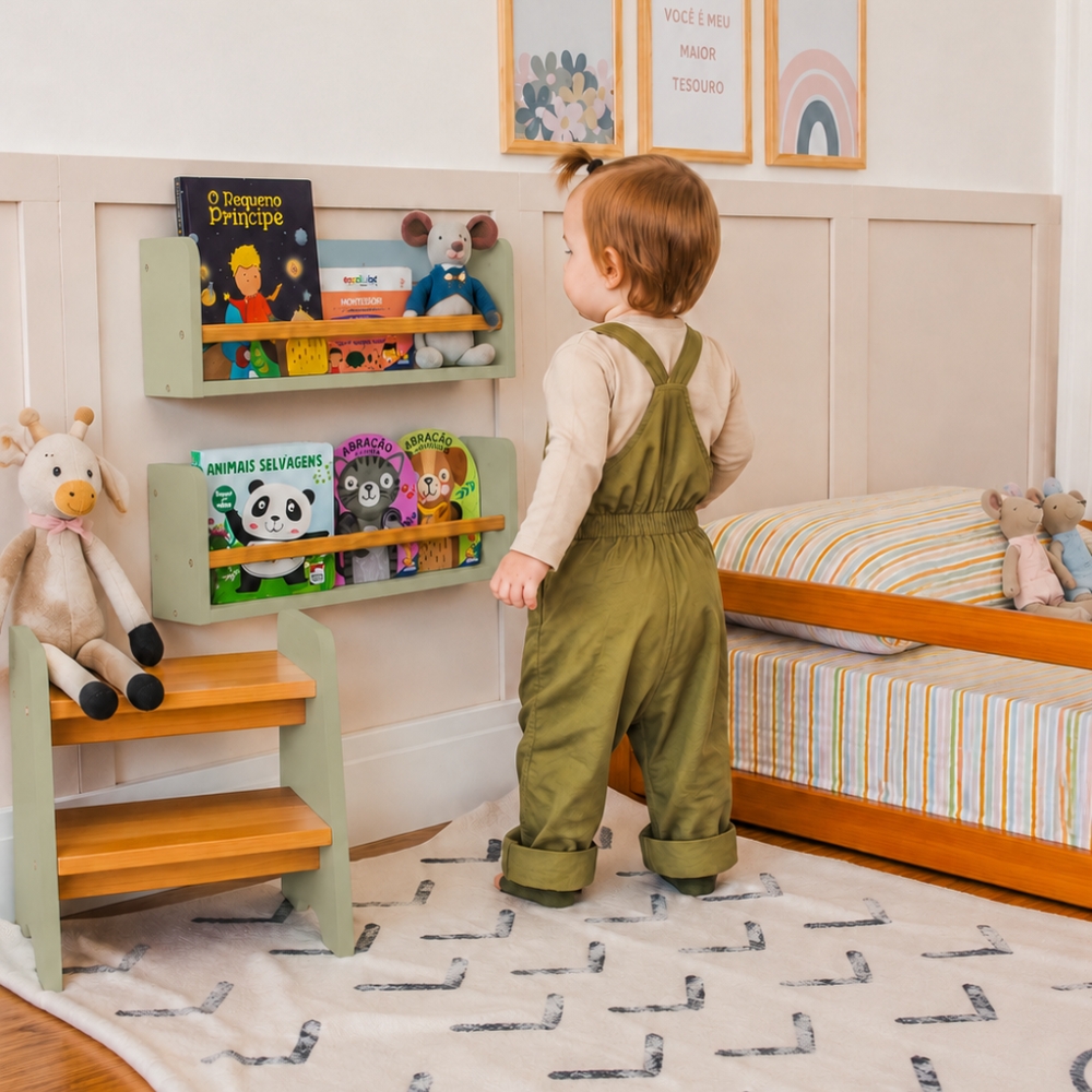 Prateleira de Livros 50cm Verde Oliva Theo