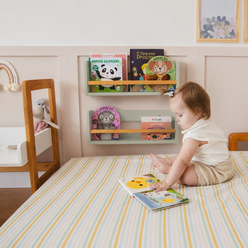 Prateleira de Livros 50cm Verde Oliva Theo