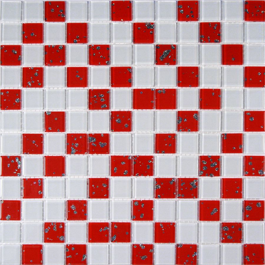 PASTILHA DE VIDRO 2,3X2,3 MIX CRISTAL GLASS BRANCO E VERMELHO