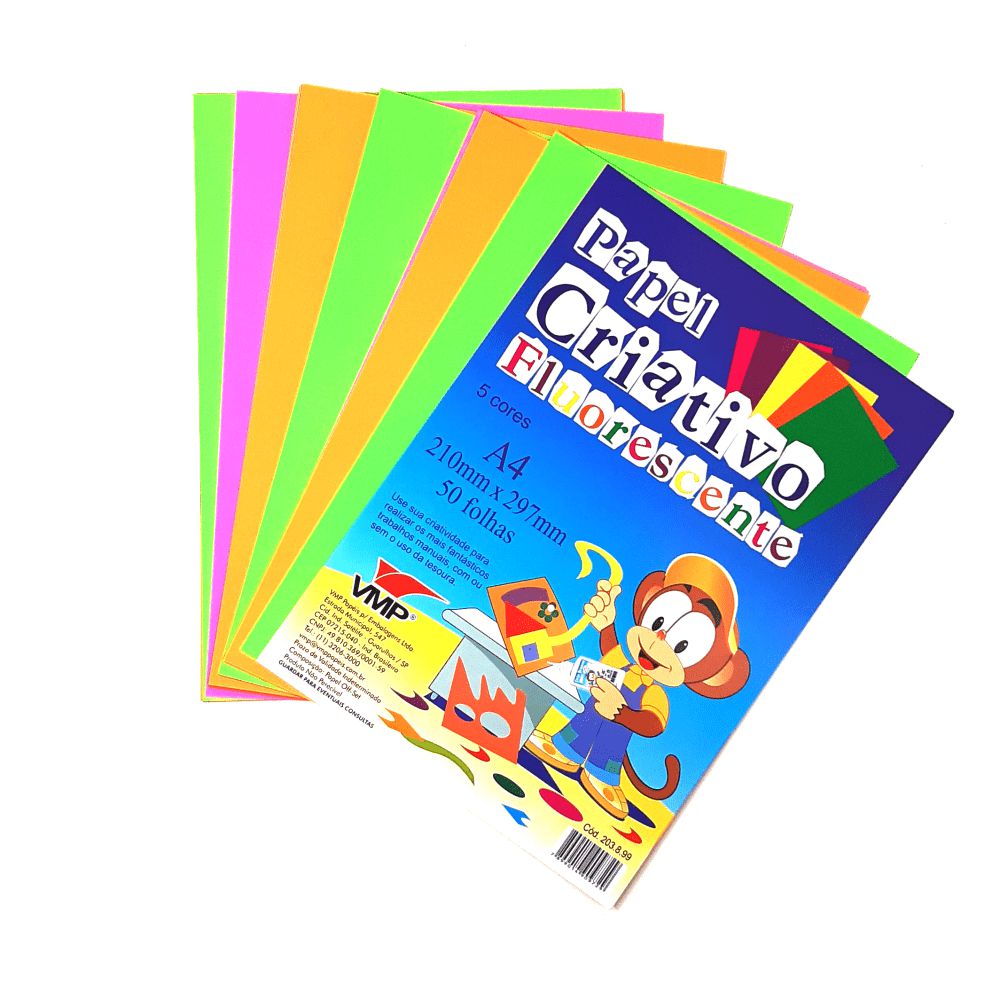 Papel Criativo Fluorescente 5 cores A4 50 Folhas VMP - Shopping do  Estudante - Material escolar e escritório