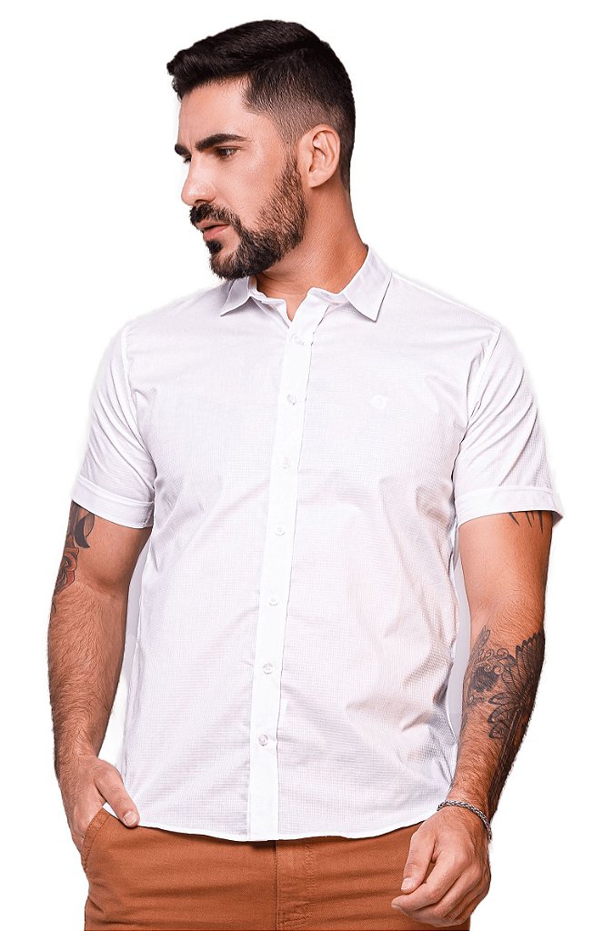 Camisa Social Branca Lisa Manga Curta P M G GG Slim Hilios - Hilios -  Inspirado em você!