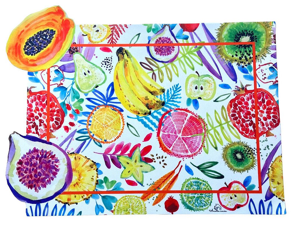 Jogo americano frutas - Azul e branco