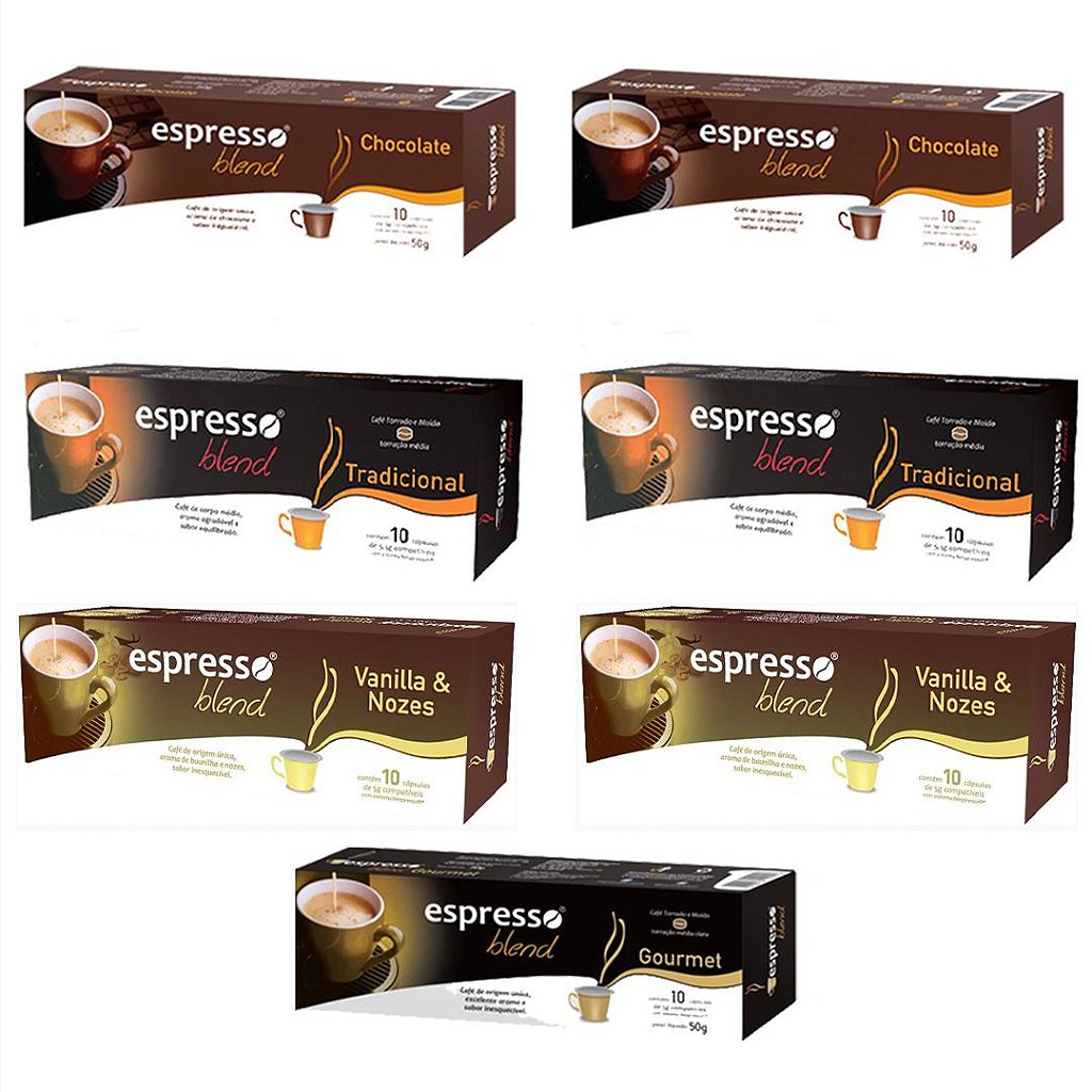 Kit 70 Capsulas 4 aromas (choolate, tradicional, vanilla e gourmet) Mix 2  para Nespresso - Espresso Blend