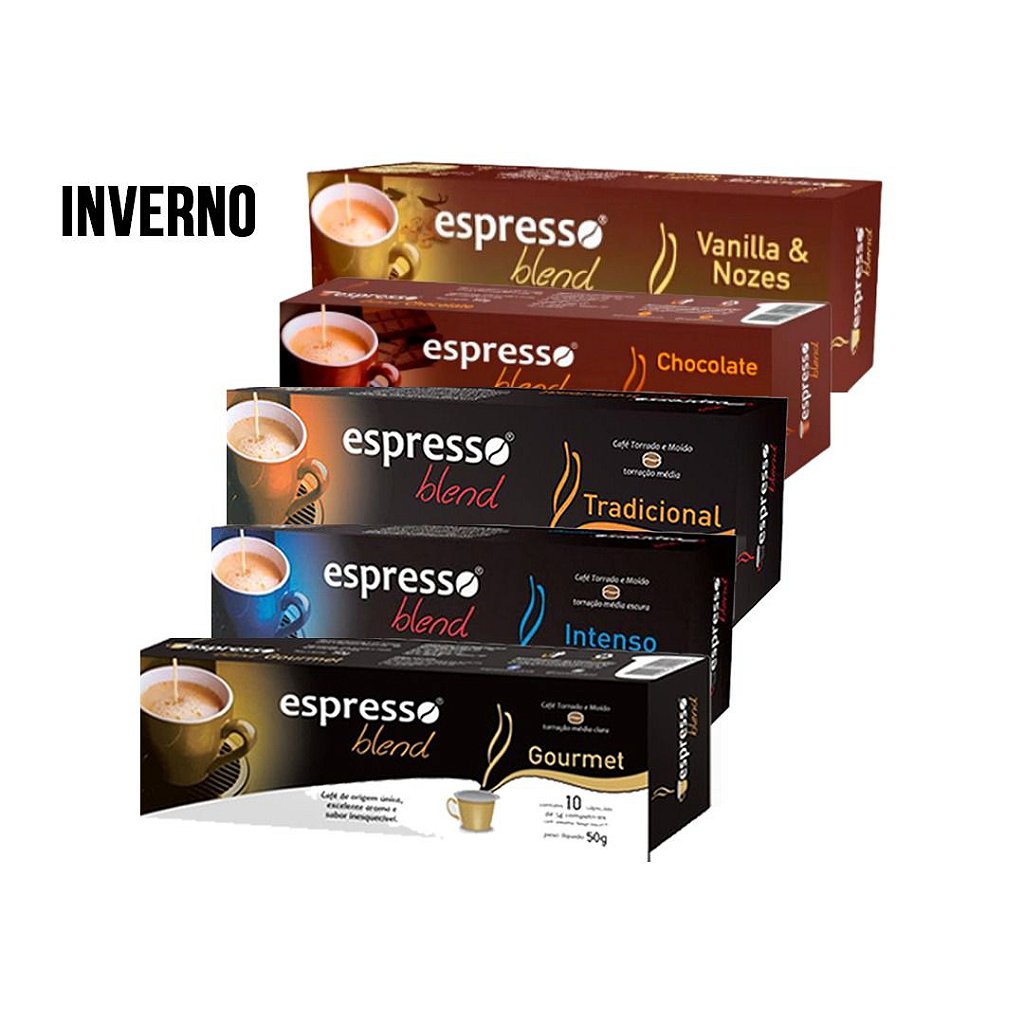 Kit 50 capsulas de café sortidas (vanila, chocolate,tradicional,extra  forte,gourmet,gourmet) compatível Nespresso - Espresso Blend