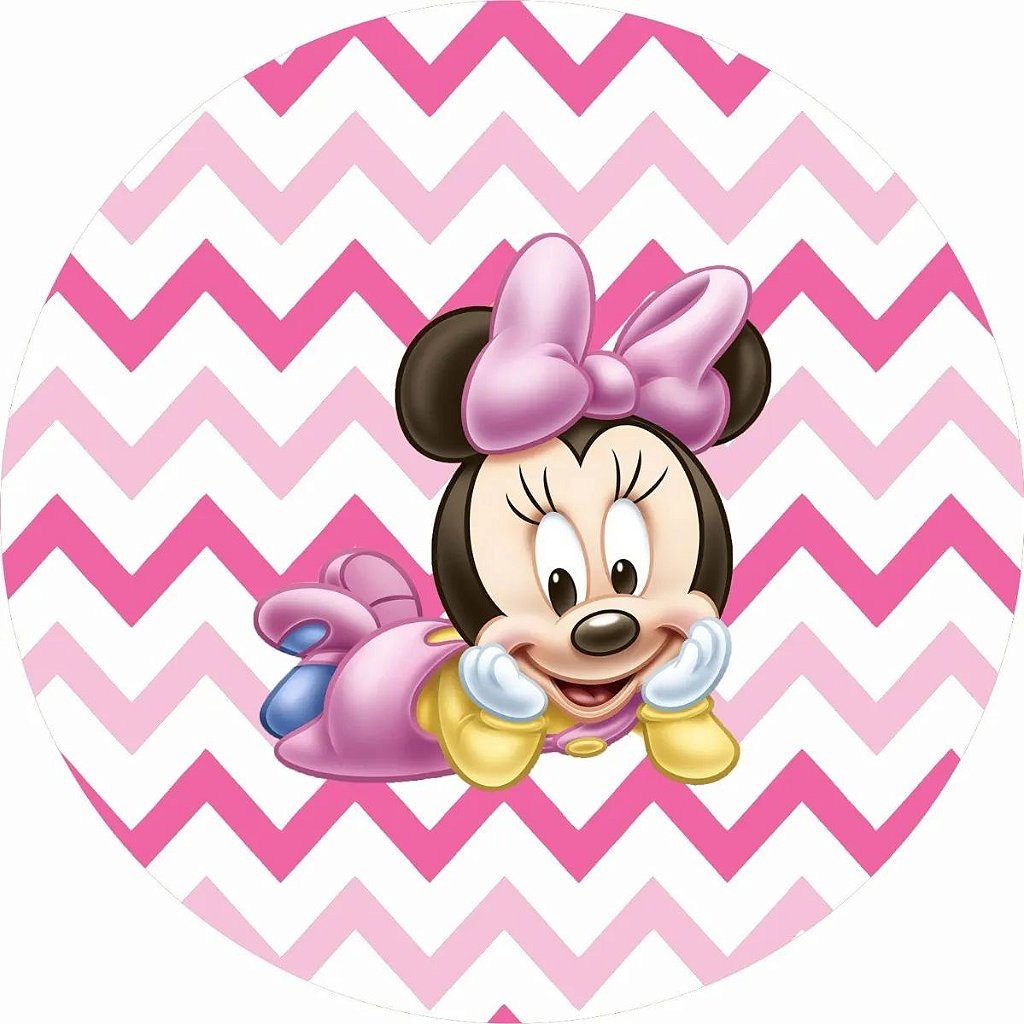 Painel Redondo Tecido Sublimado 3d Baby Disney Cha De Bebe Minnie Rosa Wrd 951 Wear Sublimacoes