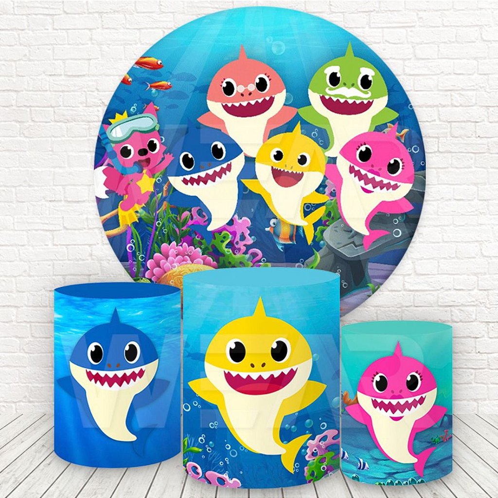 Painel Redondo E Capas Tecido Sublimado Baby Shark Wkpc 028 Wear Sublimacoes