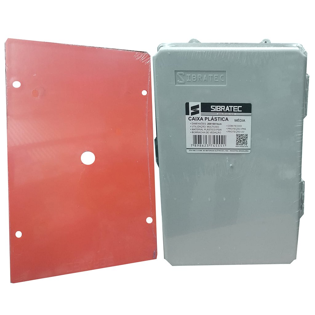 KIT CAIXA PLÁSTICA MÉDIA + PLACA MÉDIA - 28x18x14 SIBRATEC