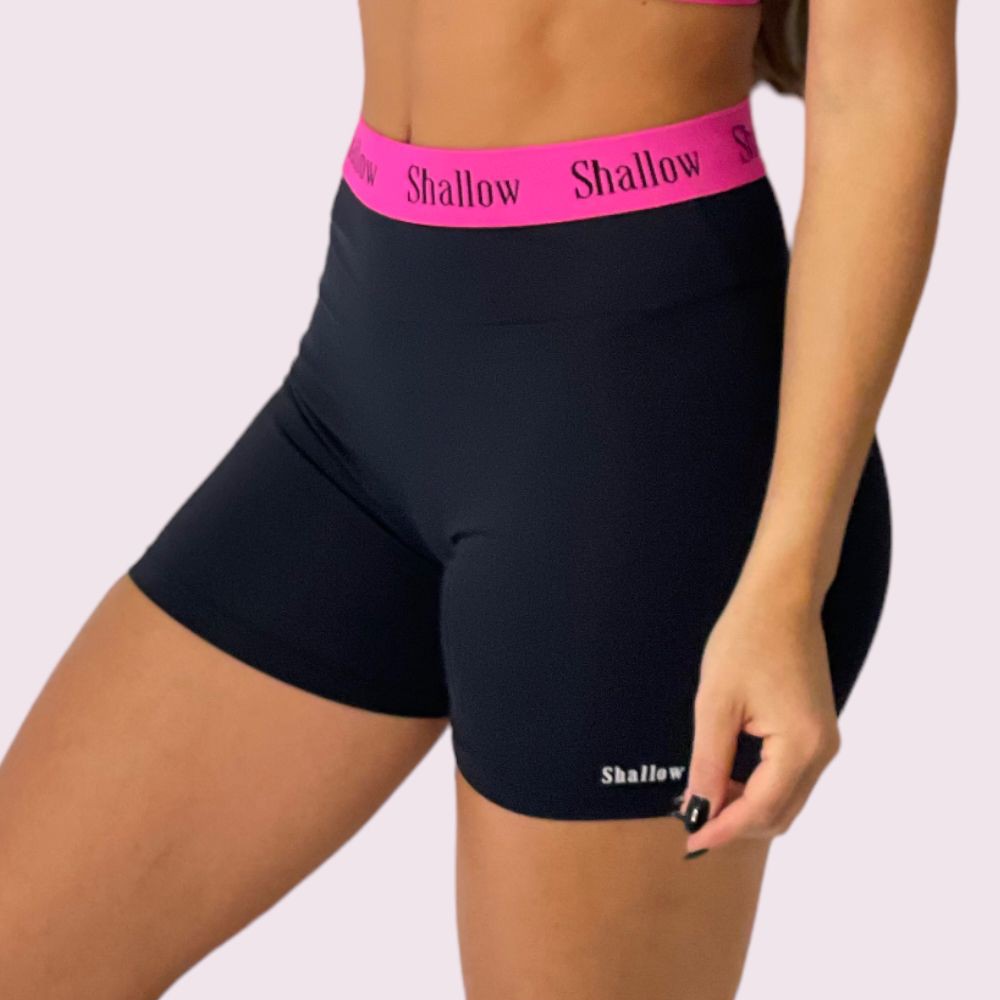 Shorts Elastic Empina Bumbum Suplex Preto com Elástico Shallow Pink Shallow  - Shallow Beachwear