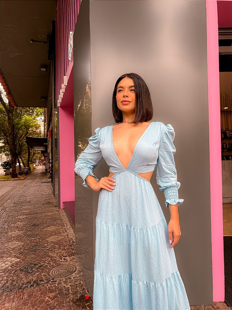 Vestido Festa Manga Bufante Vestido Longo Com Manga Bufante