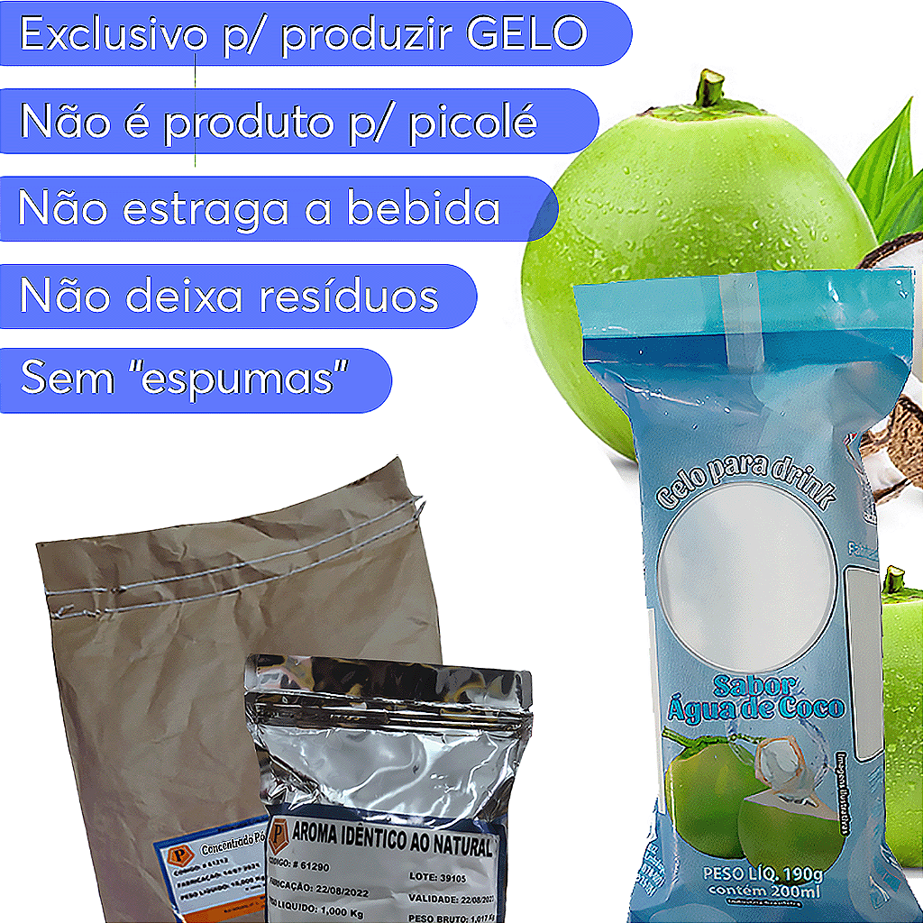 Aroma Concentrado em Pó para Gelo Saborizado - Sabor Água de Coco - Biz  Embalagens