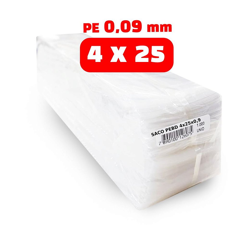 Saco Plastico PEBD 4x25x0,09 5000 Unidades - Biz Embalagens