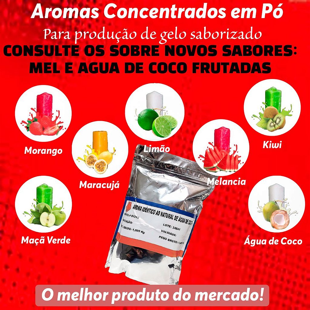 Aroma Concentrado em Pó para Gelo Saborizado - Sabor Água de Coco - Biz  Embalagens