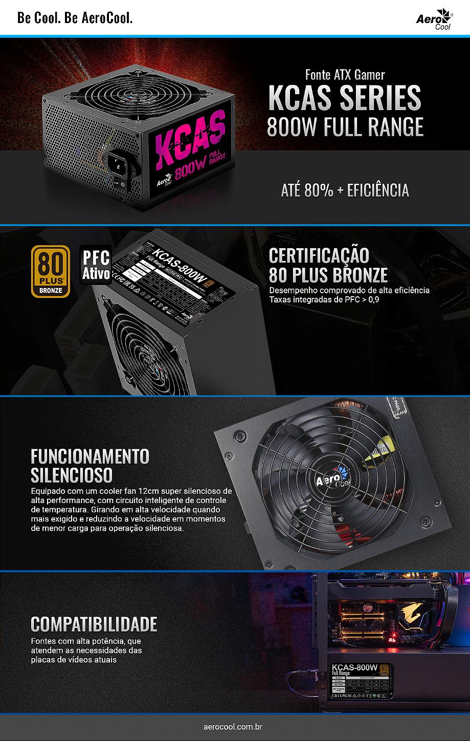 Source Gamer ATX Aerocool KCAS 800W 80 Plus Full Range APFC