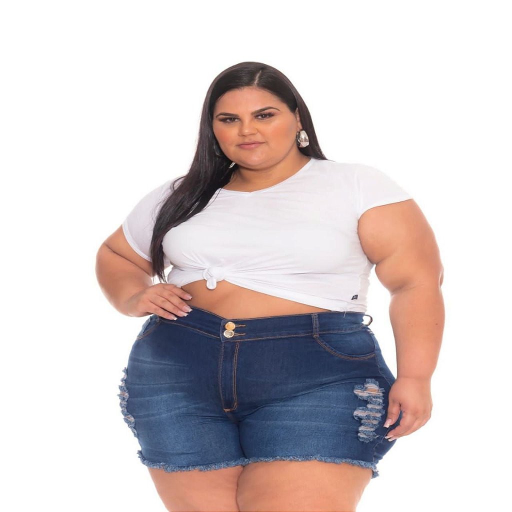 Short Feminino jeans Elastano Rasgado Com Barra desfiada 44 Ao 70 3274 -  VESTGRANDE Moda Plus Size