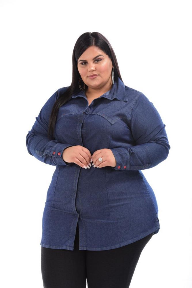 Camisa Maxxi Jeans Stretch Alongada Feminina Plus Size do XP ao G5 3147 -  VESTGRANDE Moda Plus Size