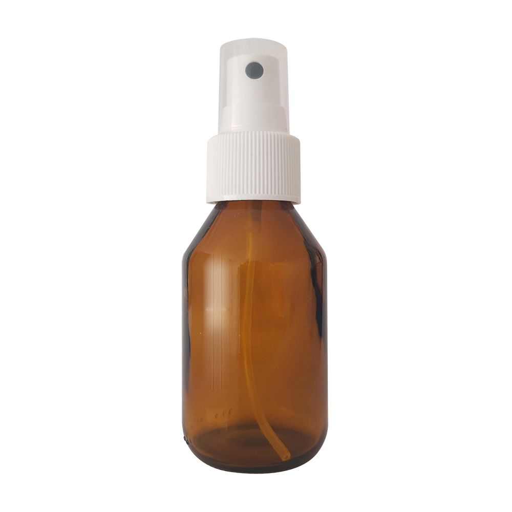 Frasco de Vidro Âmbar de 60 ml com Válvula Spray Branca - RN Embalagens