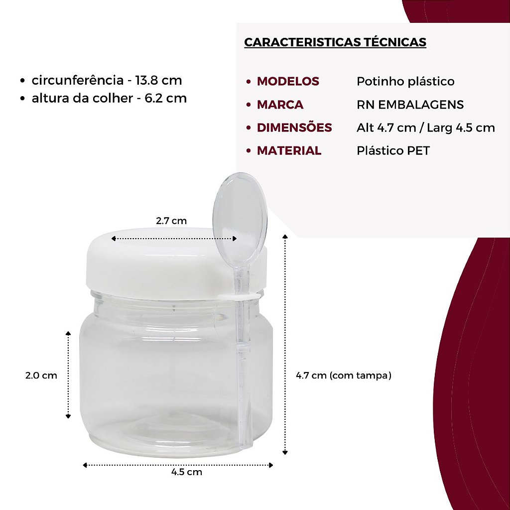 Potinho de Papinha Plástico 40ml com Colher - RN Embalagens