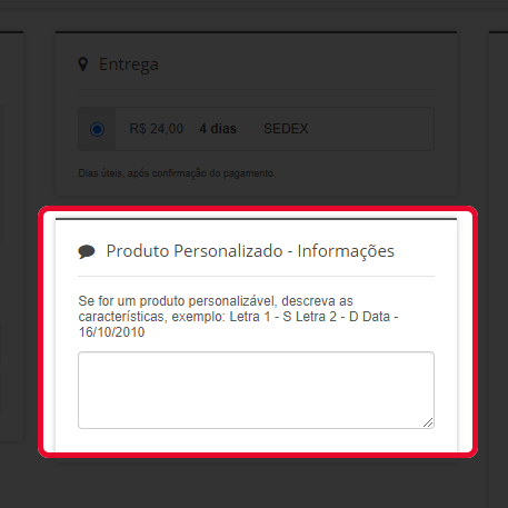 Informações do Produto Personalizado