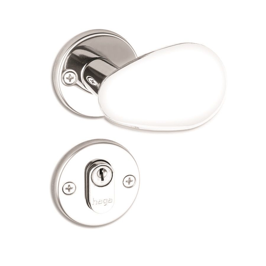 Fechadura Externa HAGA Click Roseta 526 Inox Polido Cromado Broca