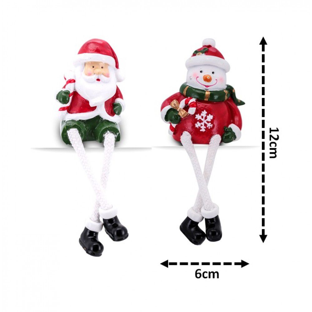 Jogo Papai Noel e Boneco Neve Resina12cm Perna Cordão 2 Un