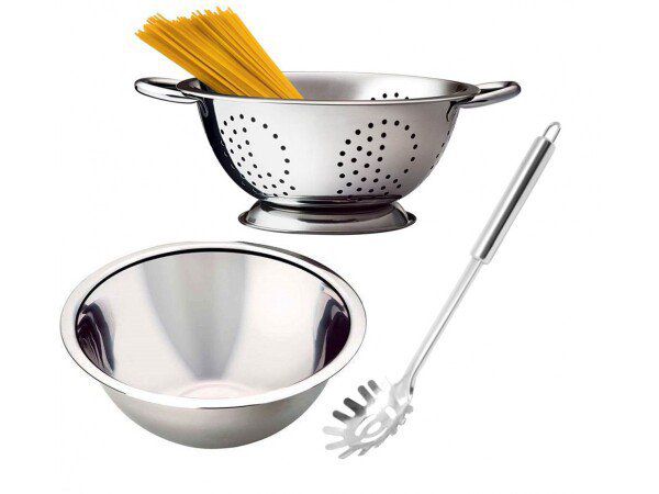 Jogo de Cozinha Aço Inox Prime 3 Peças Escorredor de Arroz, Escorredor de  Macarrão e Bowl - Yangzi - Mundial Casa e Presentes