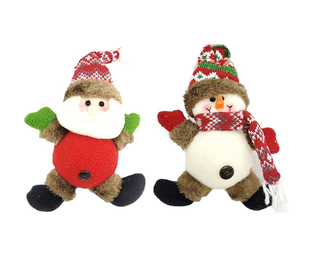 Jogo Papai Noel e Boneco Neve Resina12cm Perna Cordão 2 Un