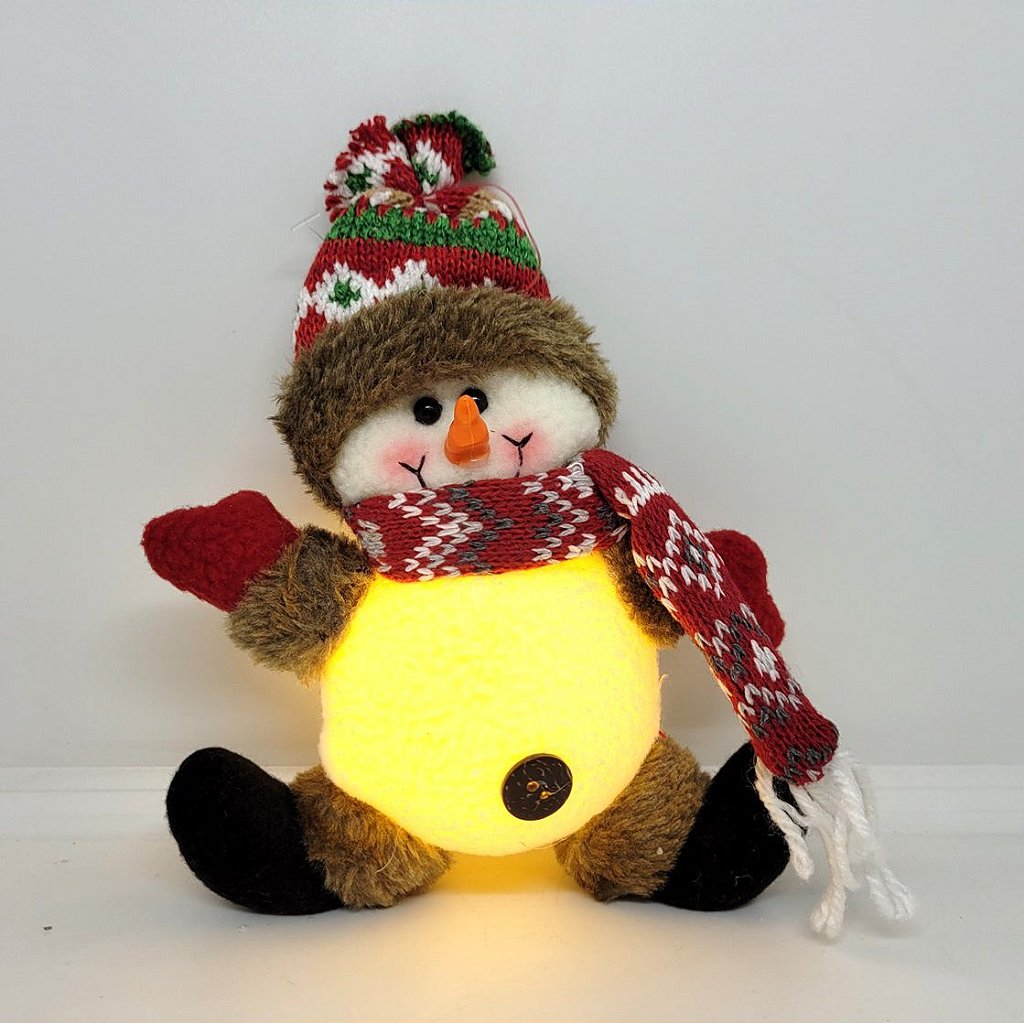 Jogo Papai Noel e Boneco de Neve Cone Iluminado LED Tricô Vermelho