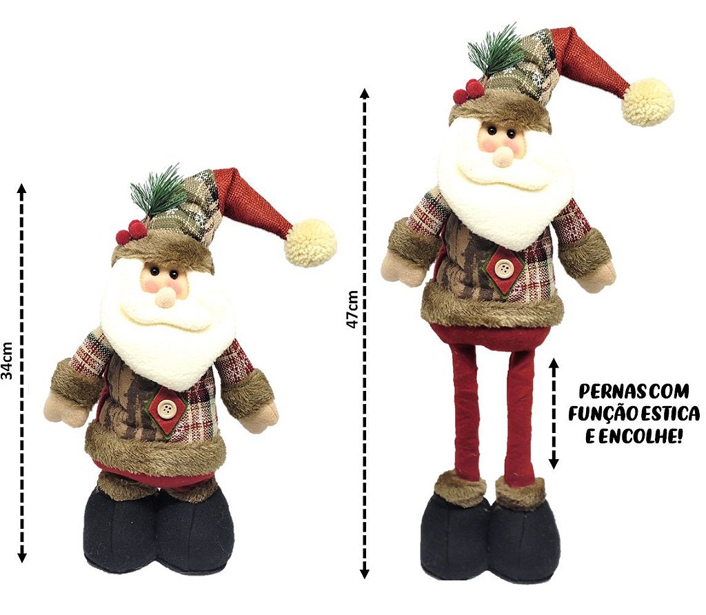 Jogo Papai Noel e Boneco de Neve Pelúcia Tricô no Trenó Decorado Pinhas  25cm - Master Christmas - Mundial Casa e Presentes