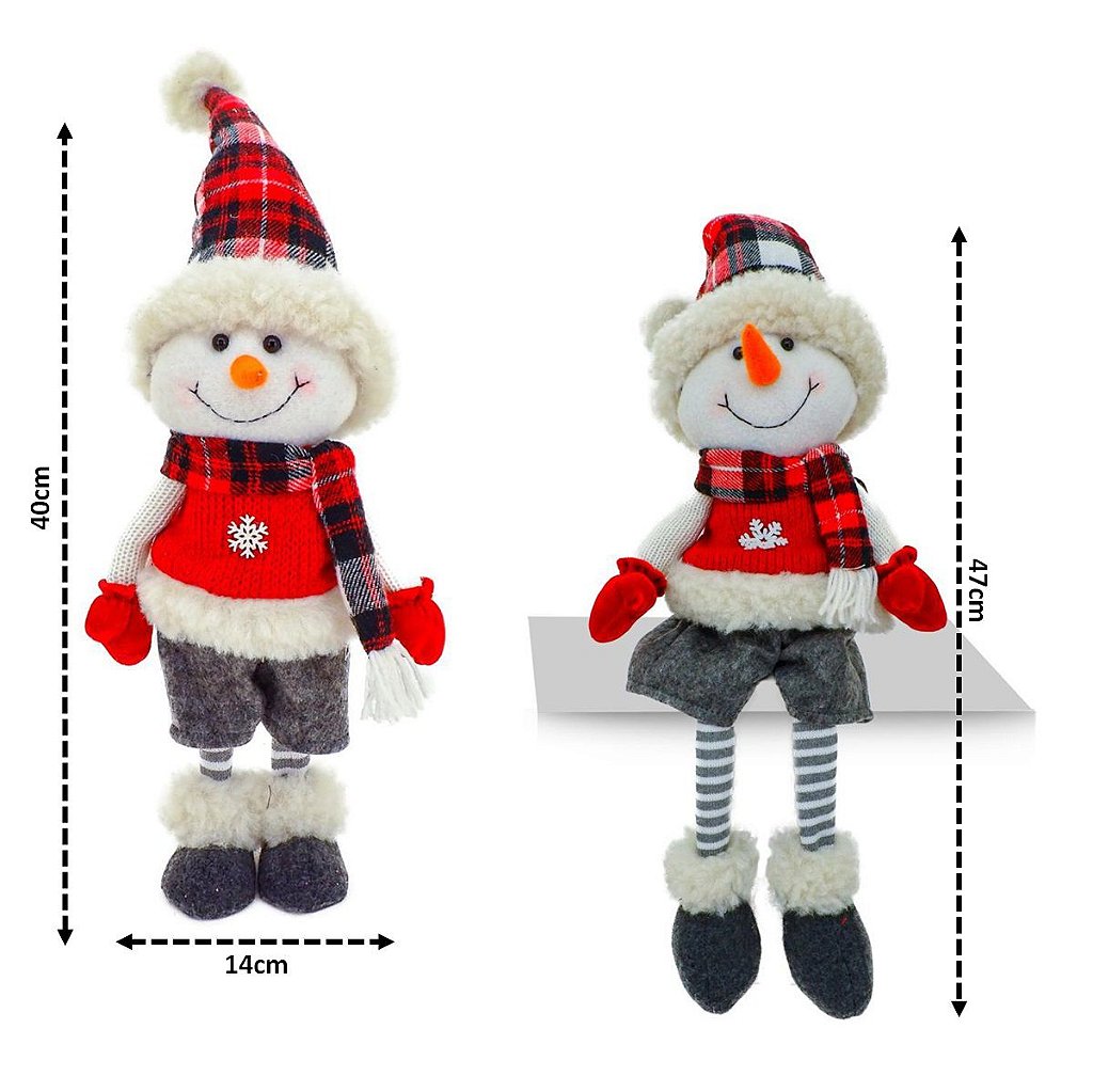 Jogo Papai Noel e Boneco de Neve Pelúcia Sentado Vermelho e Branco 20cm -  Magizi