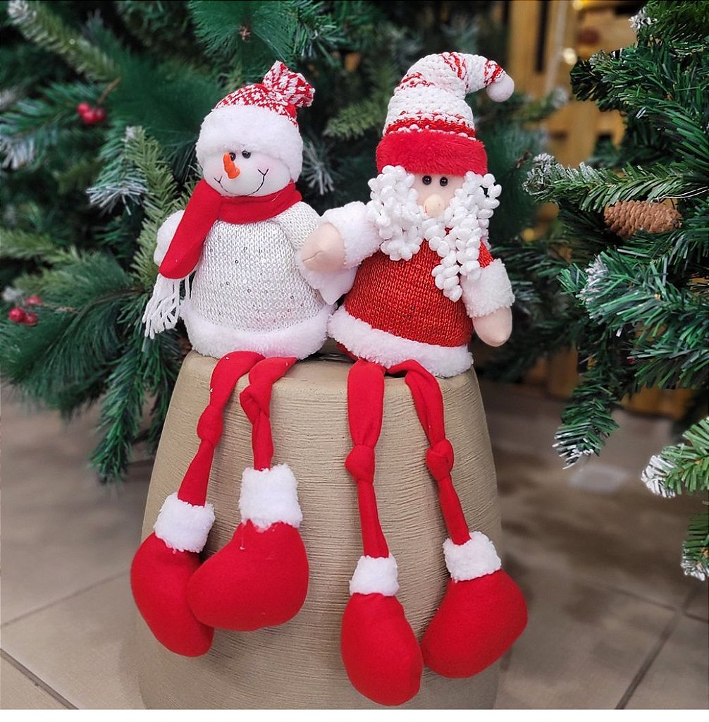 Jogo Papai Noel e Boneco de Neve Pelúcia Sentado Vermelho e Branco 20cm -  Magizi