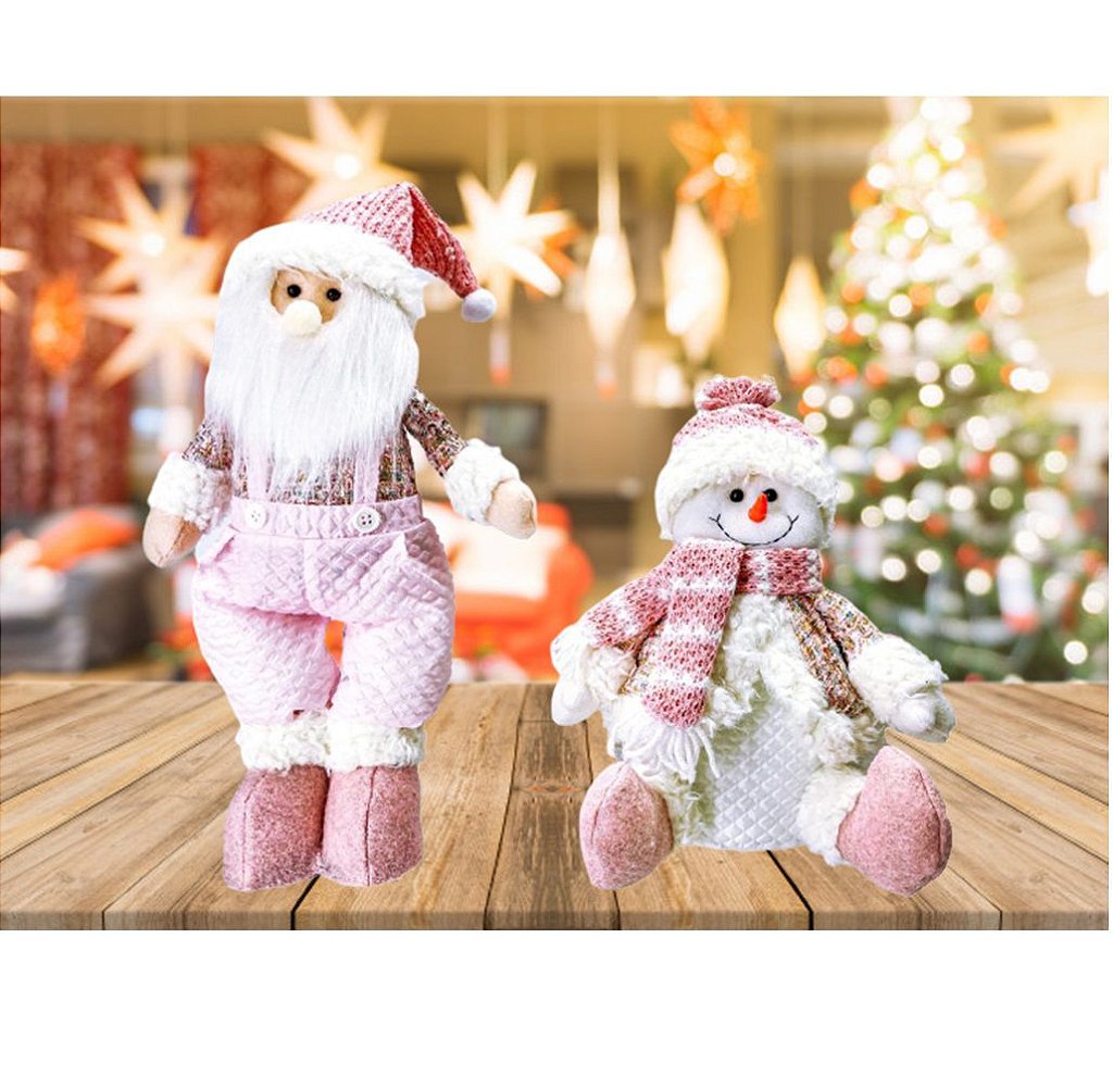 Jogo Papai Noel e Boneco de Neve Sentado Rosê Luxo Gorrinho e Cachecol  Crochê 32cm - Magizi - Mundial Casa e Presentes