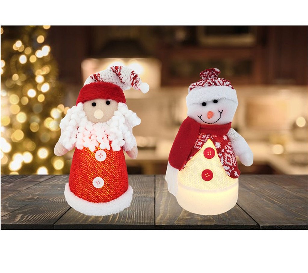 Jogo Papai Noel e Boneco de Neve Pelúcia Sentado Vermelho e Branco 20cm -  Magizi